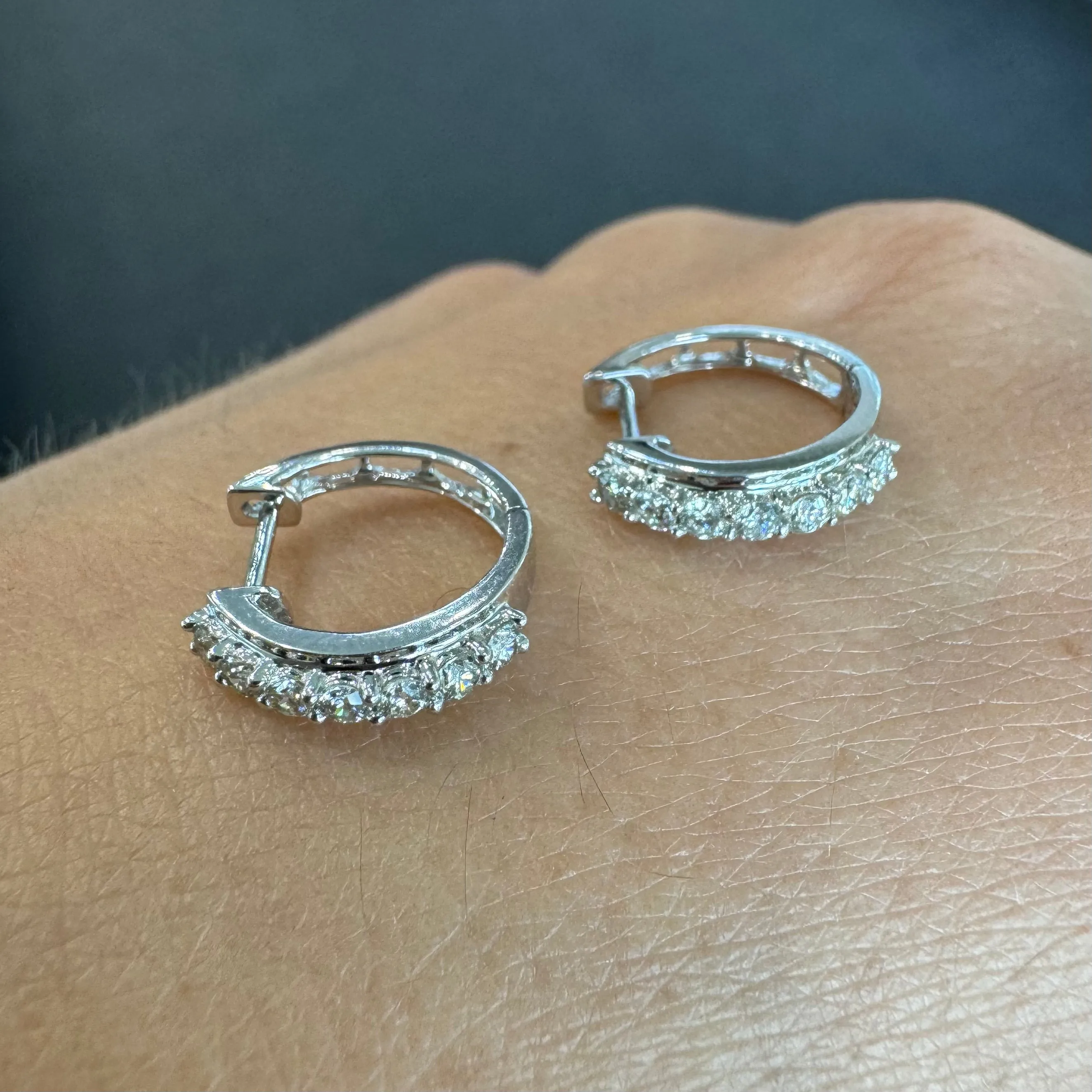 18ct White Gold Huggie Hoop Diamond Earrings