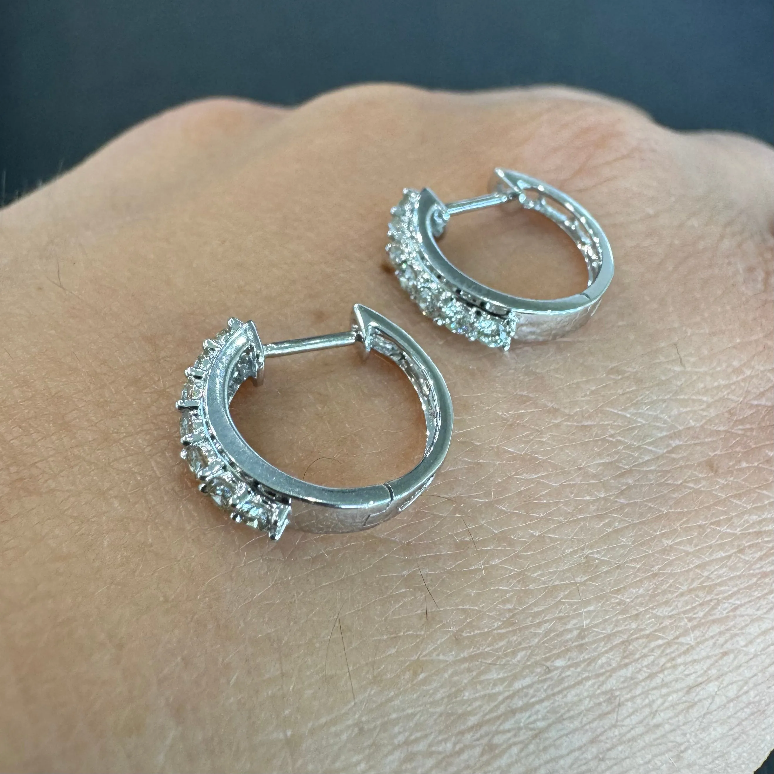 18ct White Gold Huggie Hoop Diamond Earrings