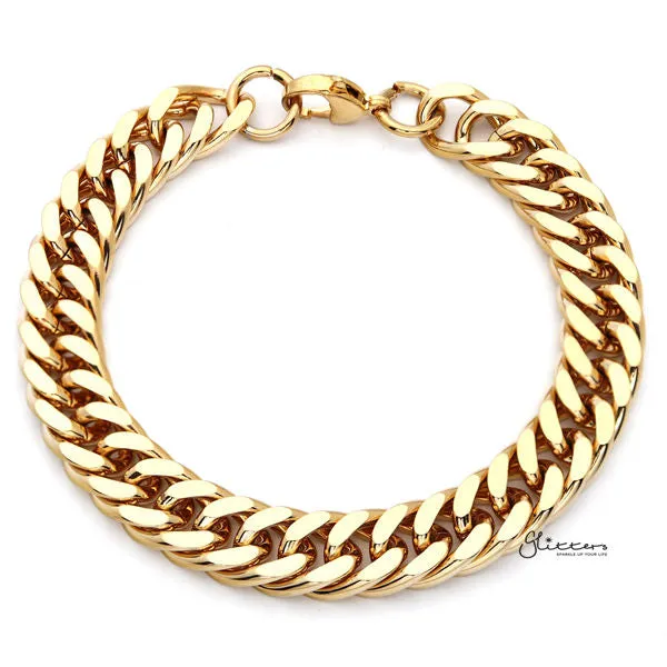 18K Gold I.P Stainless Steel Curb Link Chain Bracelet - 12mm Width