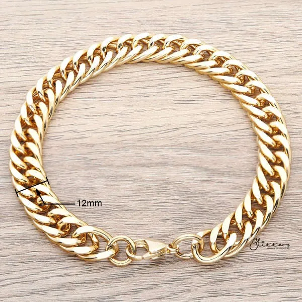 18K Gold I.P Stainless Steel Curb Link Chain Bracelet - 12mm Width