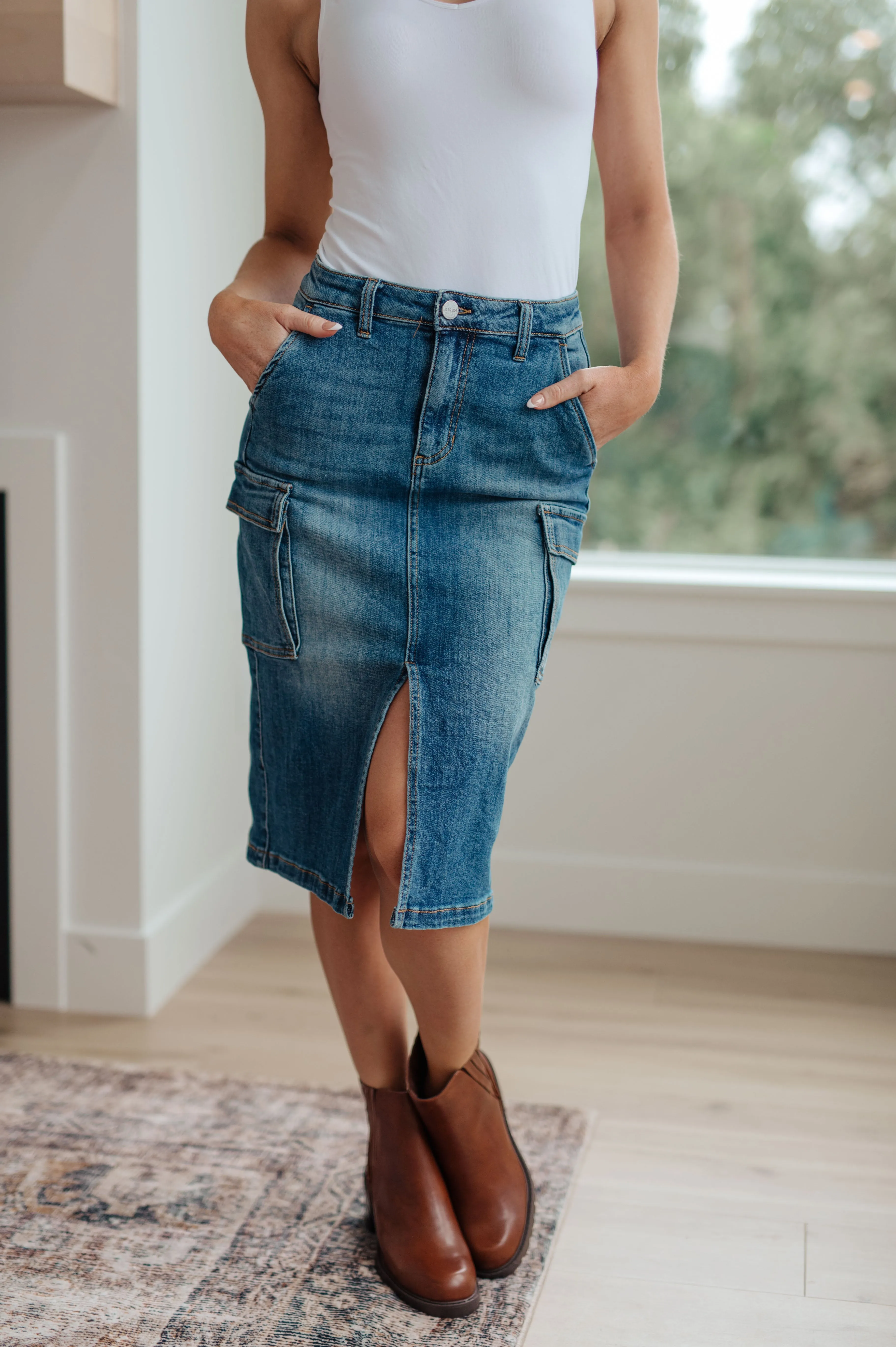 Always Be There Cargo Denim Skirt By Risen