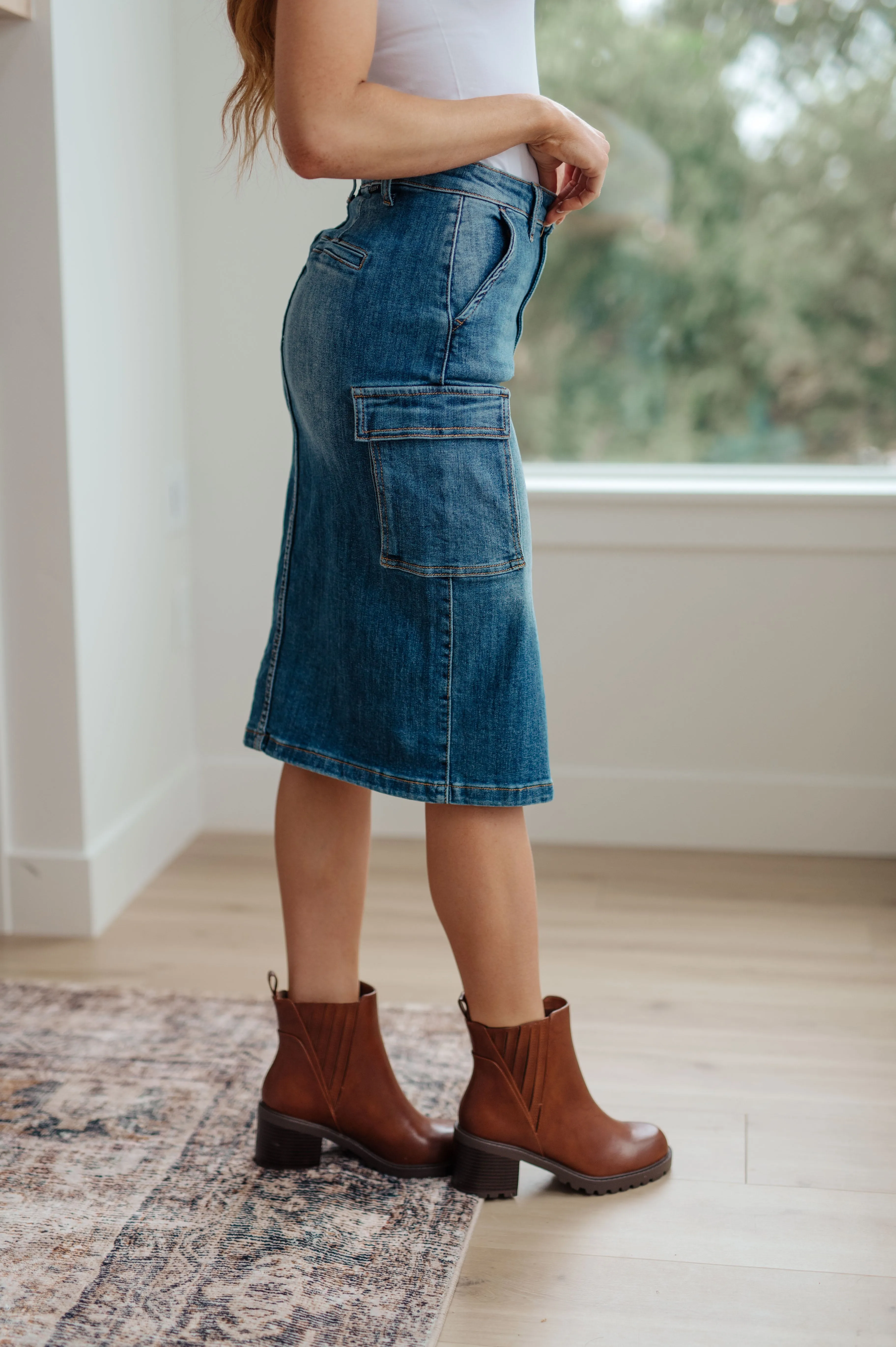 Always Be There Cargo Denim Skirt By Risen