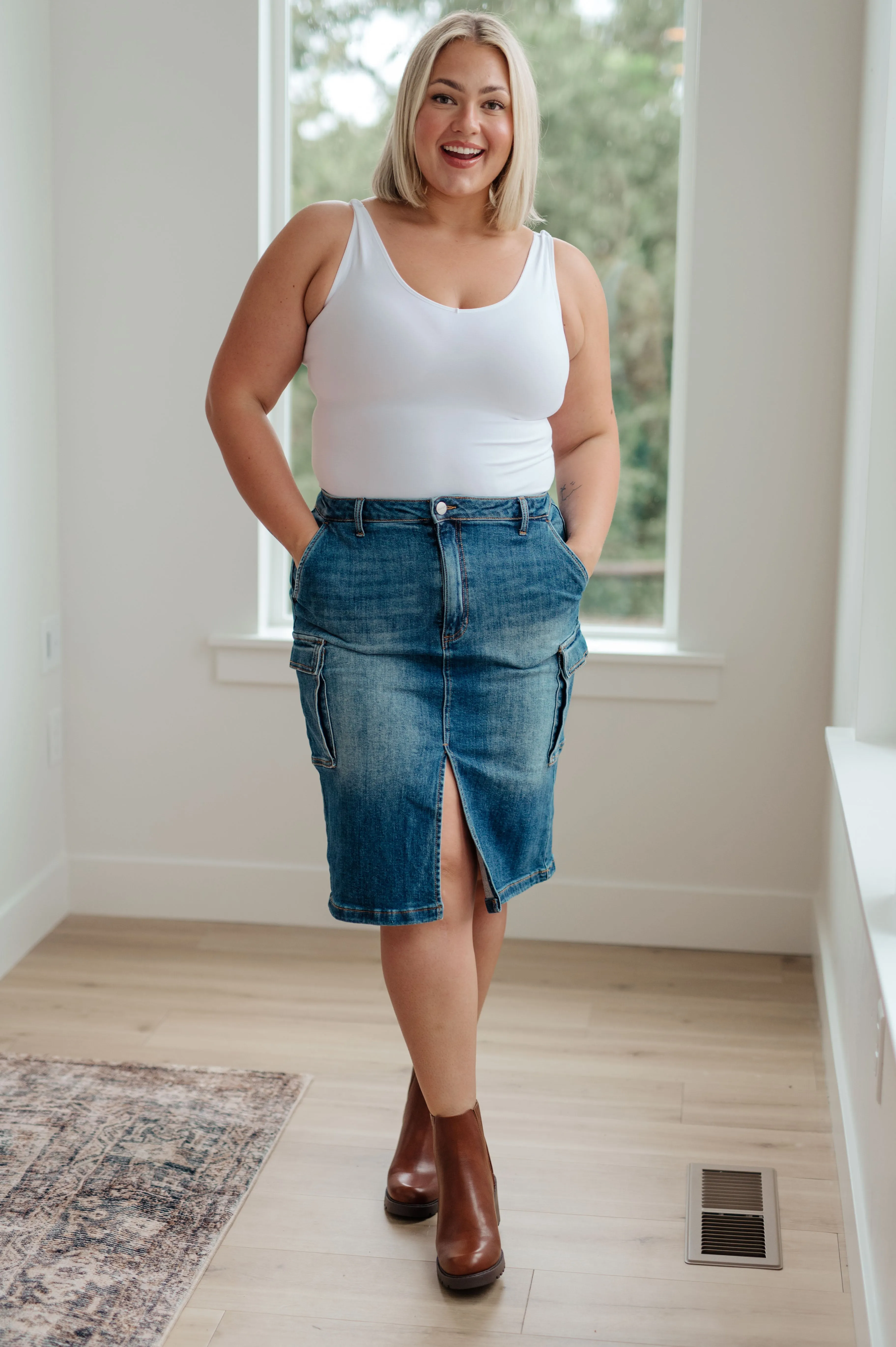 Always Be There Cargo Denim Skirt By Risen