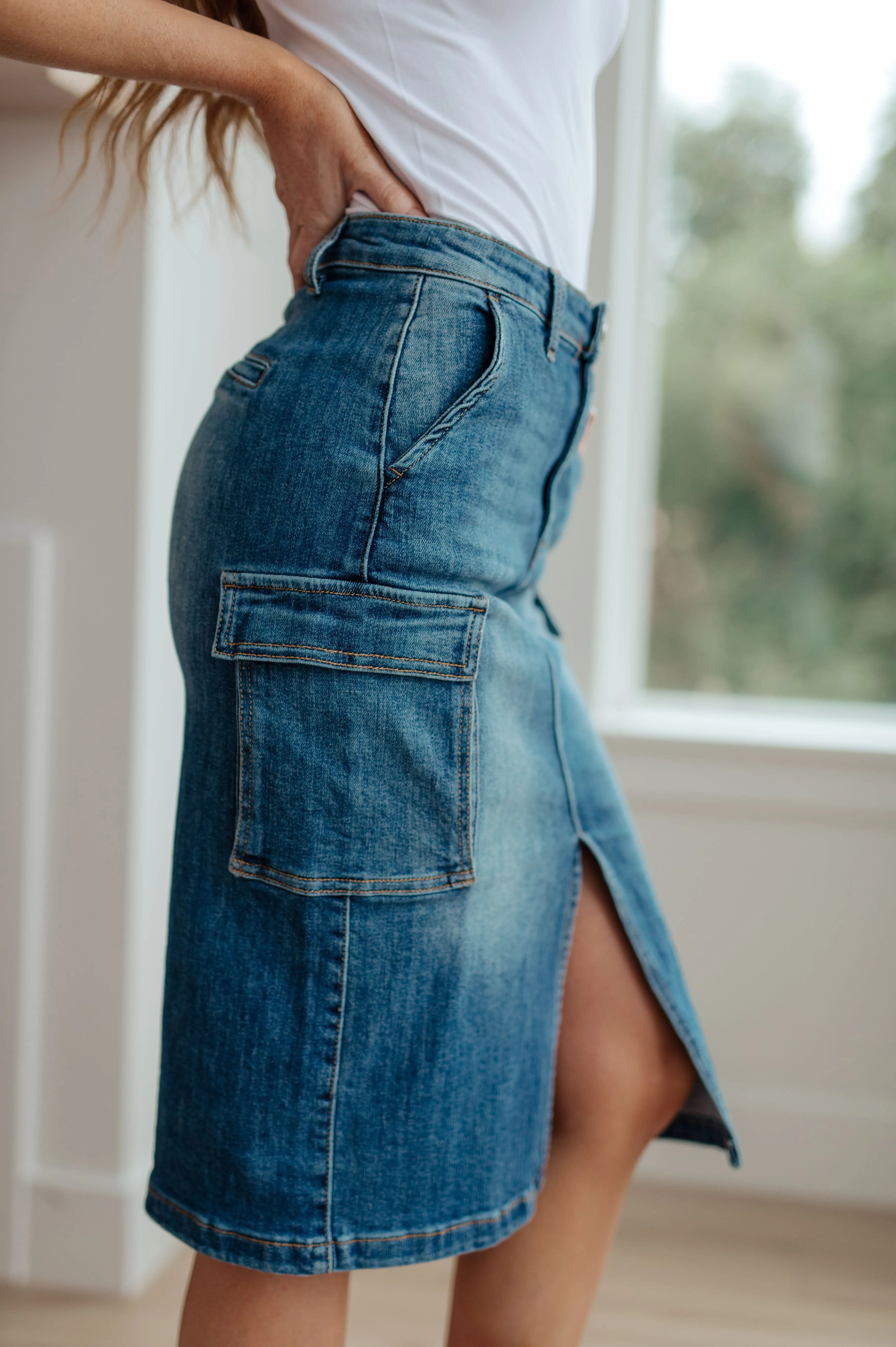 Always Be There Cargo Denim Skirt By Risen