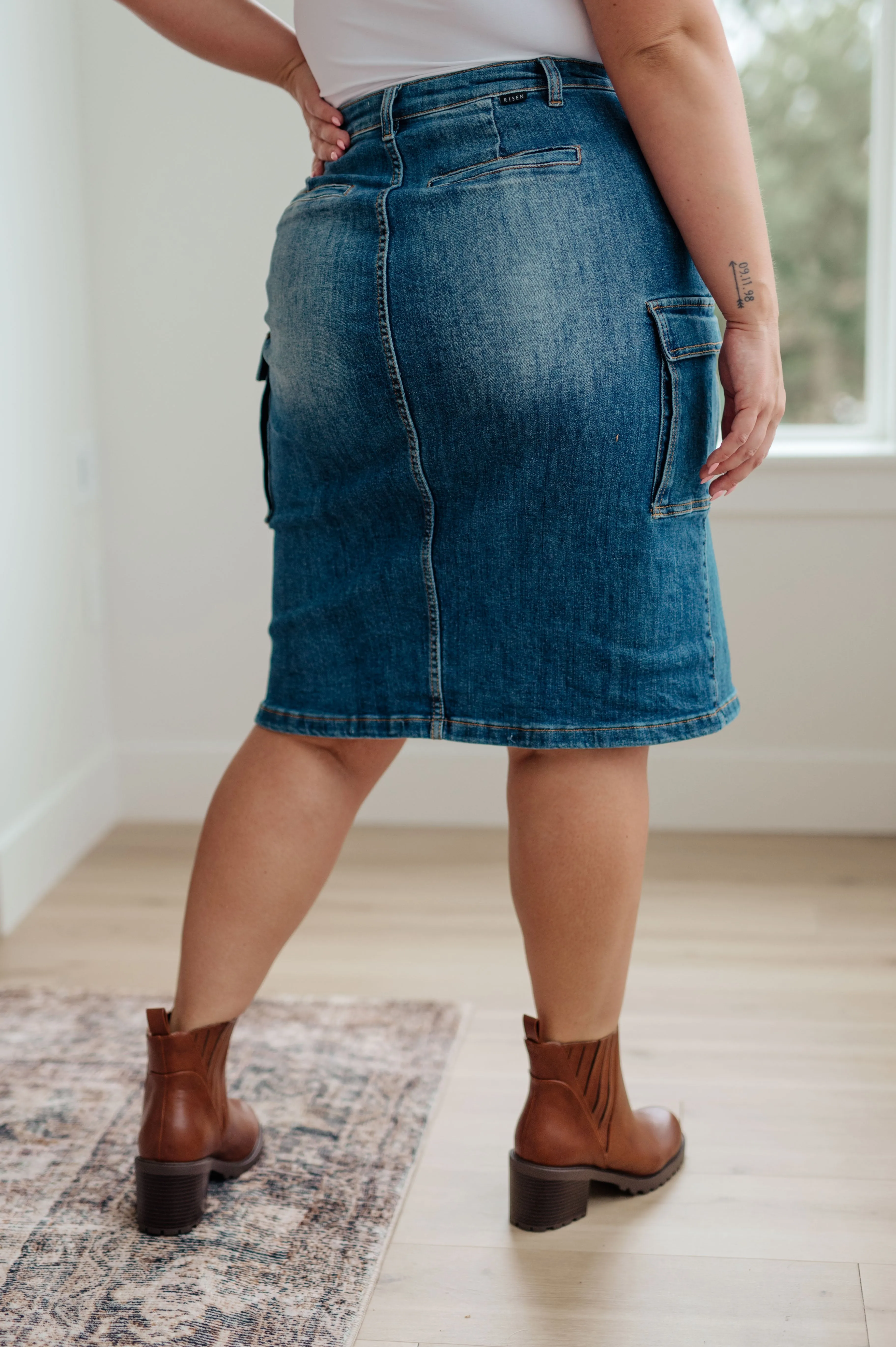 Always Be There Cargo Denim Skirt By Risen