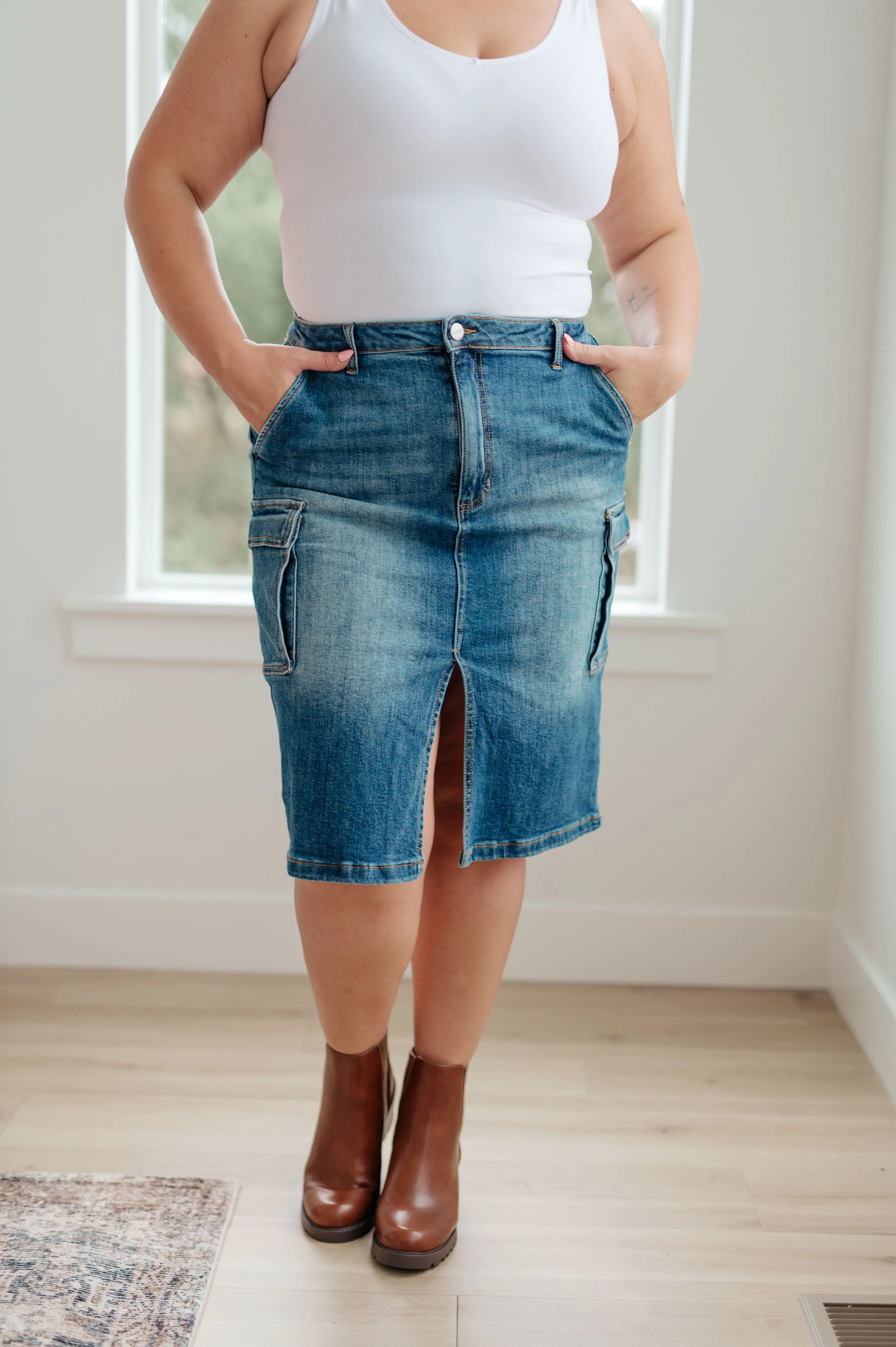 Always Be There Cargo Denim Skirt By Risen