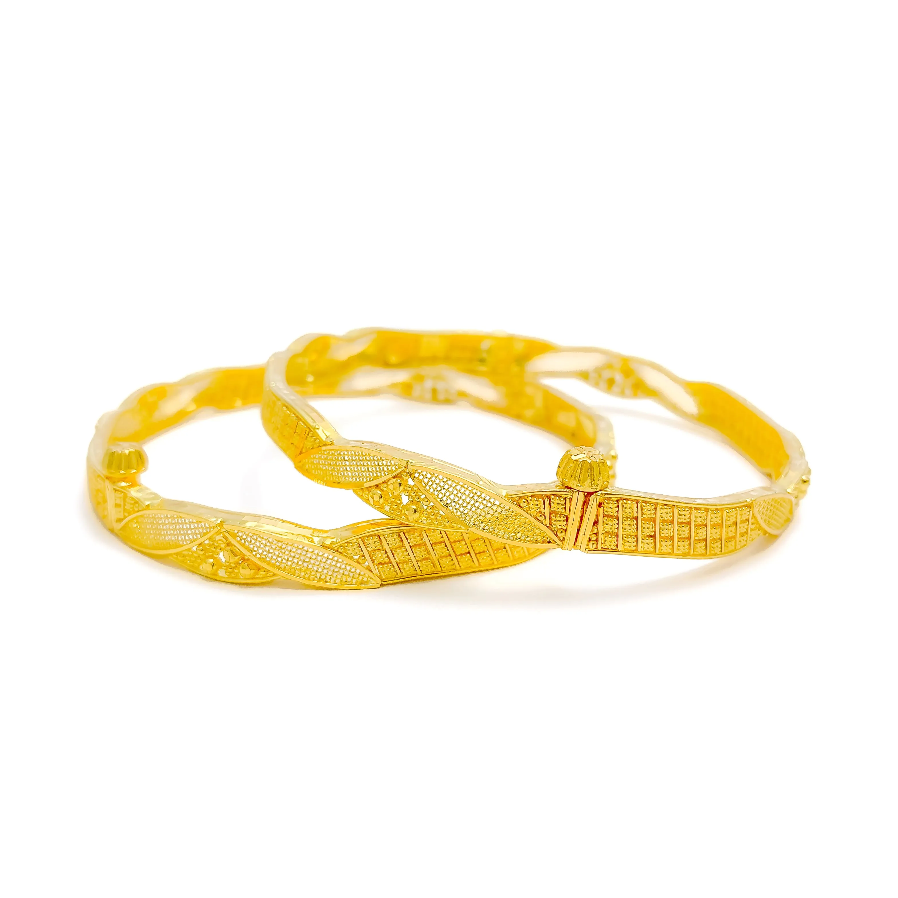 Attractive Netted Leaf 22k Gold Bangles