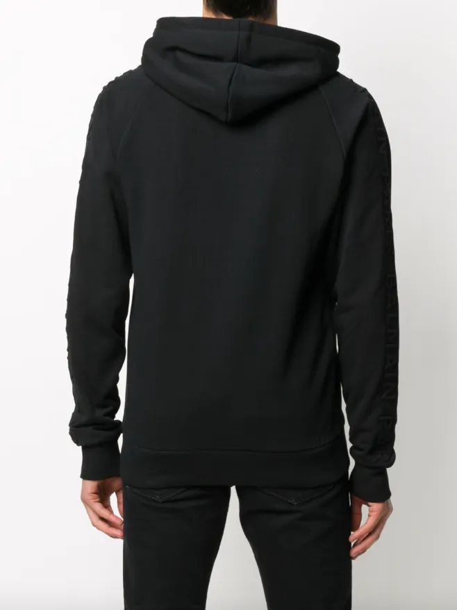 Balmain embossed logo-panel zipped hoodie