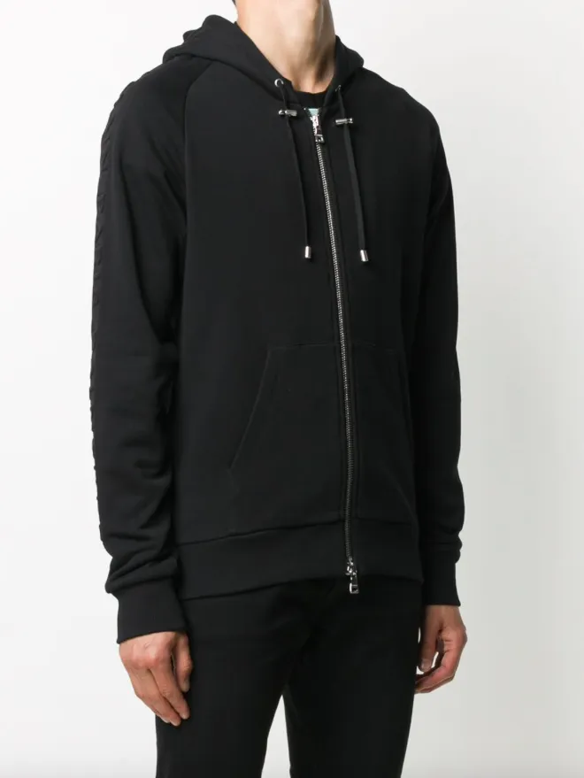 Balmain embossed logo-panel zipped hoodie