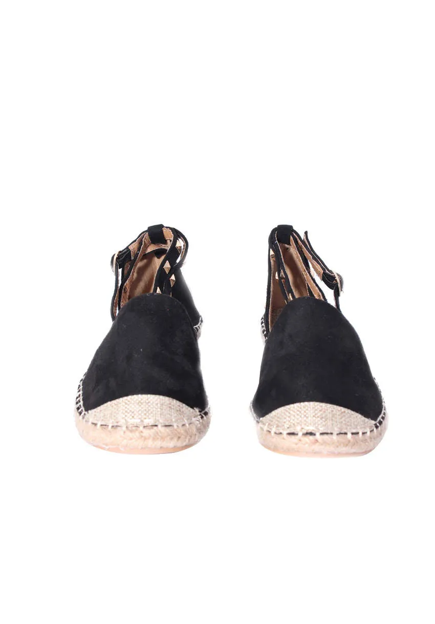 Black Faux Suede Studded Espadrille