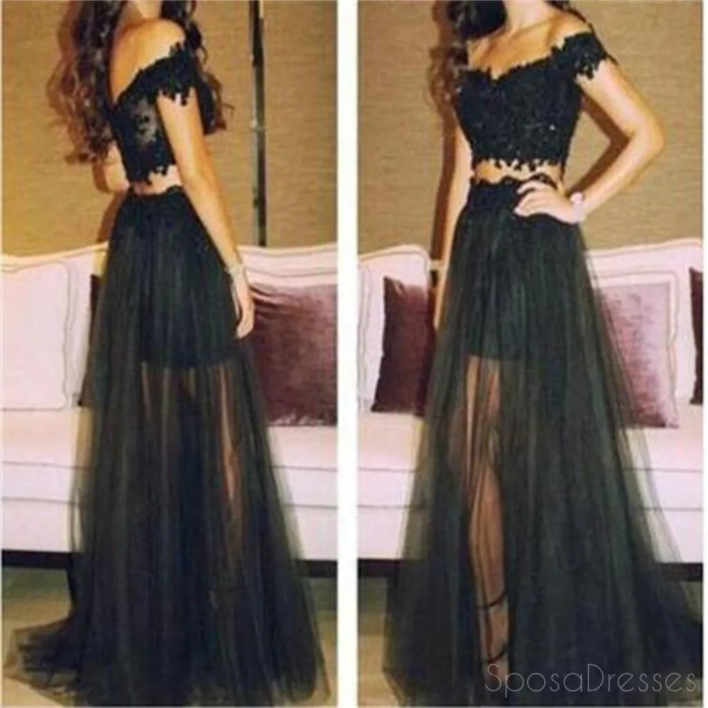 Black Prom Dresses, Off Shoulder  Prom Dresses,Tulle Long Prom Dresses,Two Pieces Prom Dresses,Party Prom Dresses,Evening Prom Dresses,Prom Dresses Online,PD0081