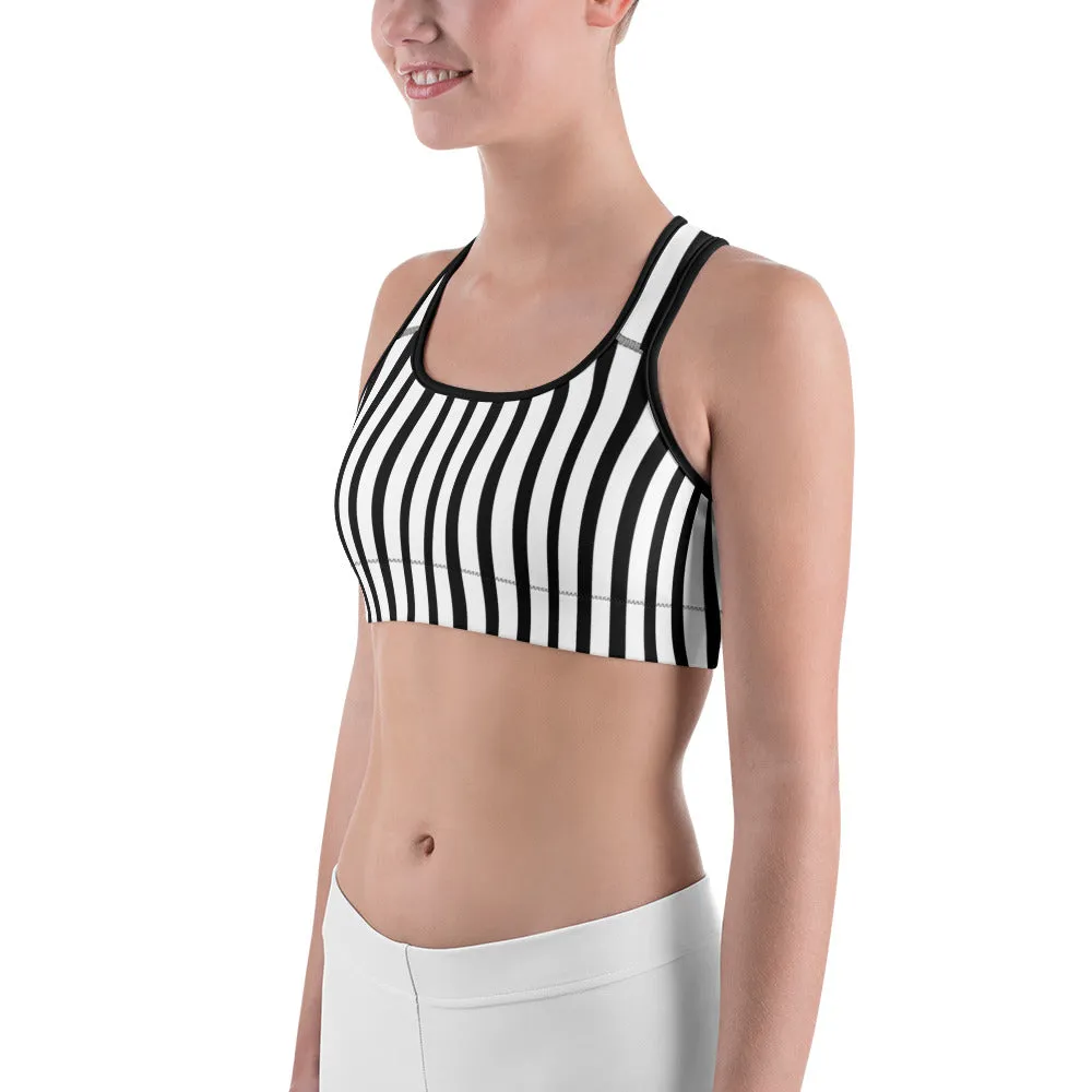 Black Vertically Striped Sports Bra, Women's Sports Fitness Gym Yoga Bra - Made in USA/EU