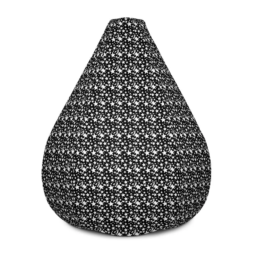 Black White Star Bean Bag Chair w/ filling, Made in EU, Large Big Best Indoor Sofa Chair