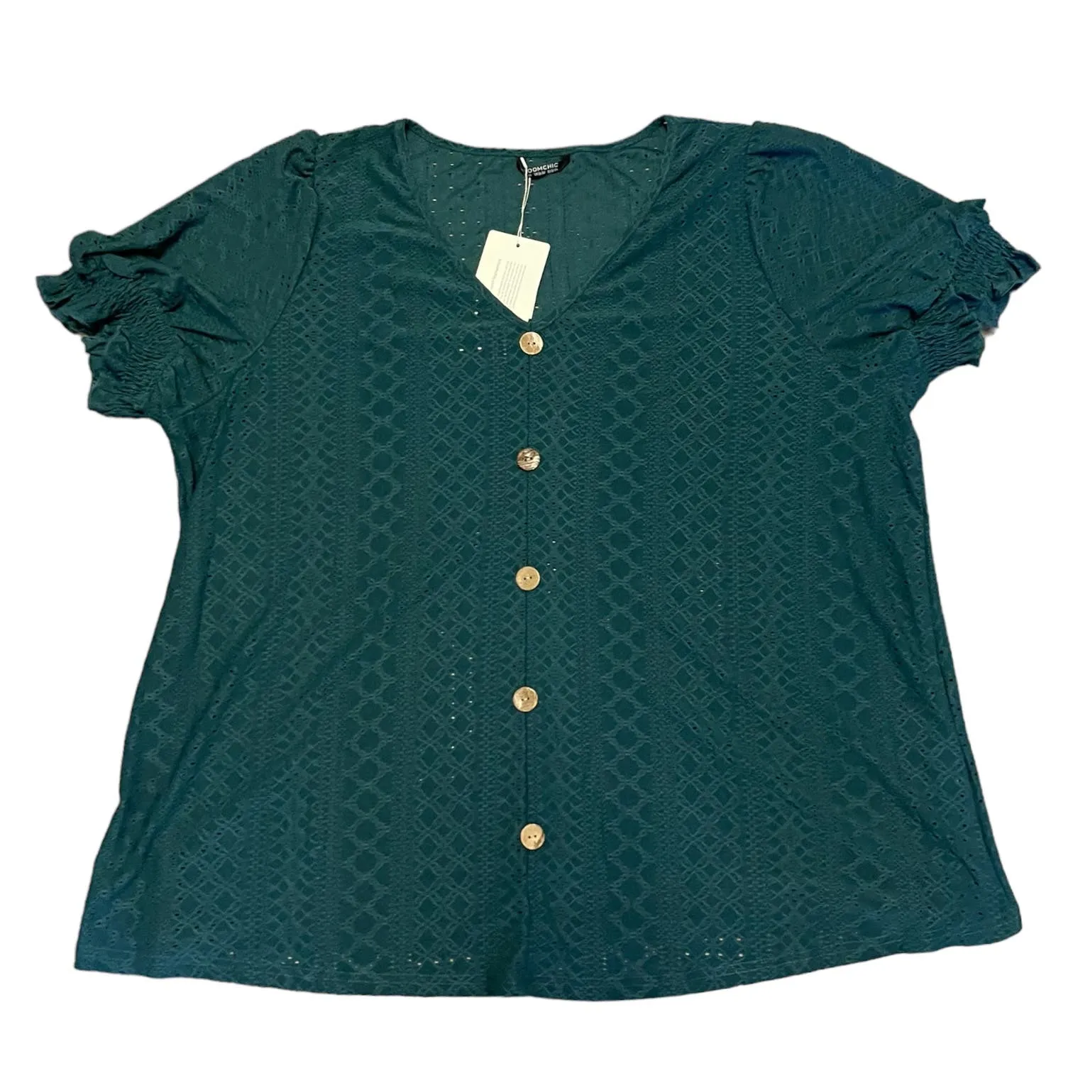 Bloomchic Green Button Detail V Neck Shirt Plus Size 22/24