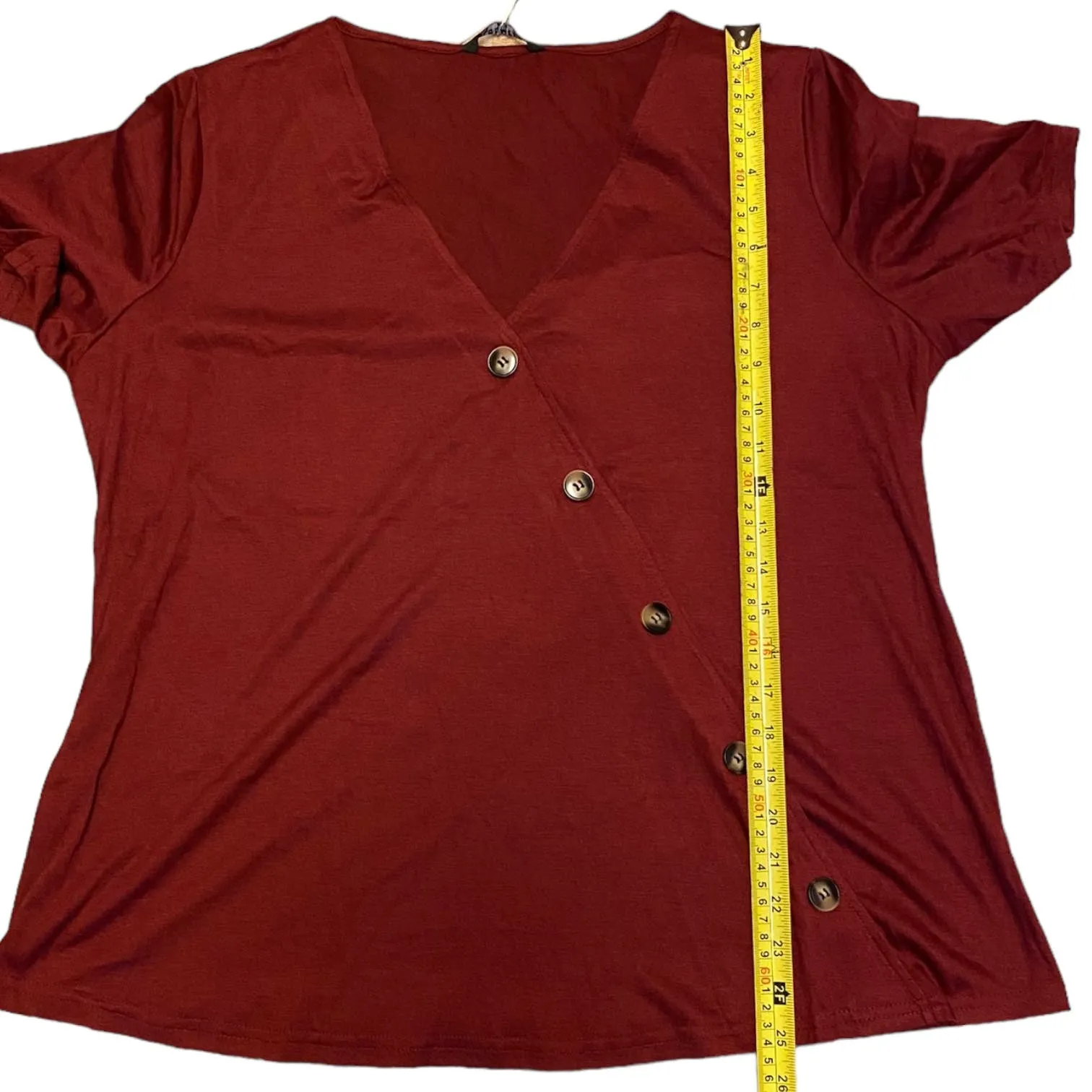 Bloomchic Maroon Red V Neck Button Detail Shirt Size 10