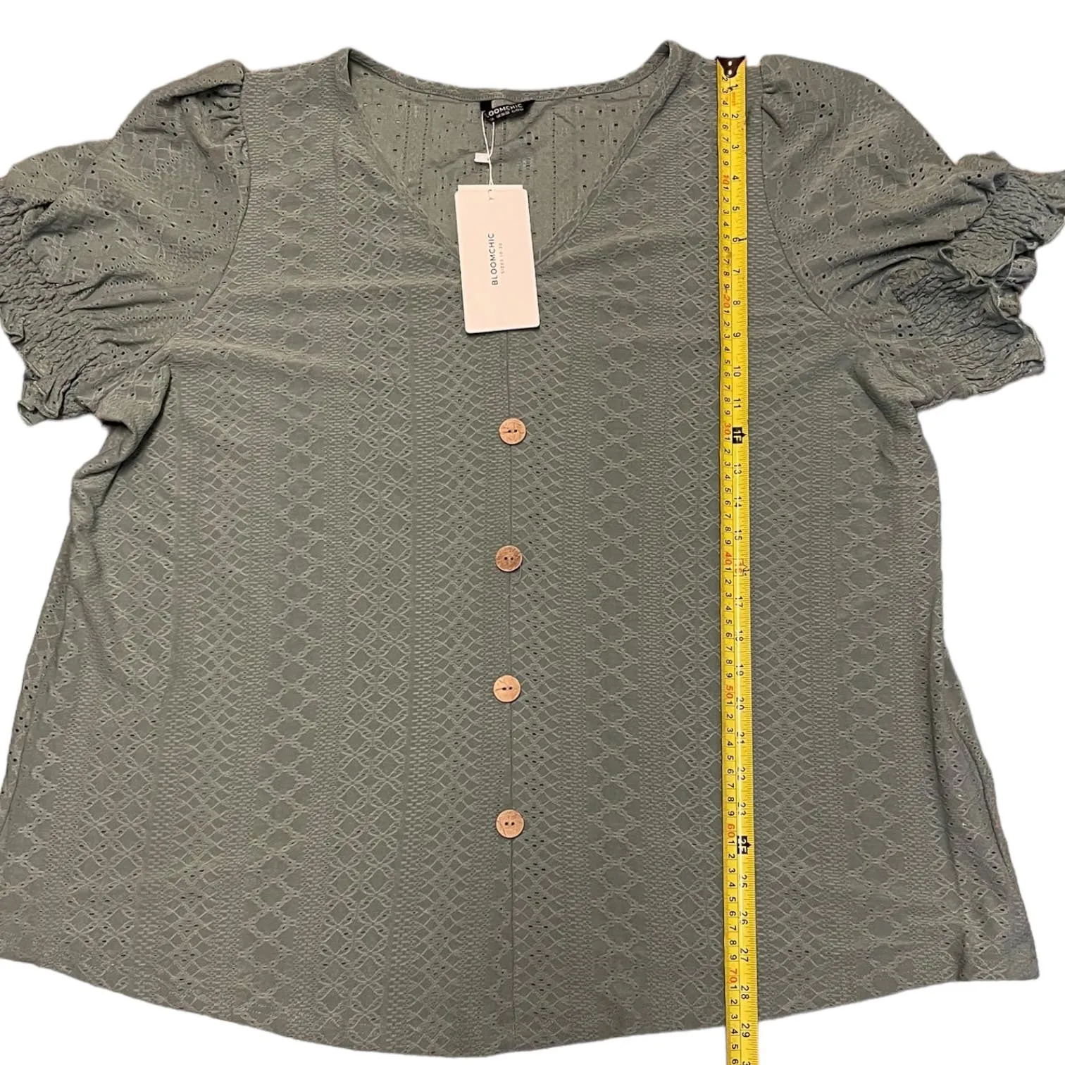 Bloomchic Sage Green Eyelet Faux Button Front Shirt 22/24