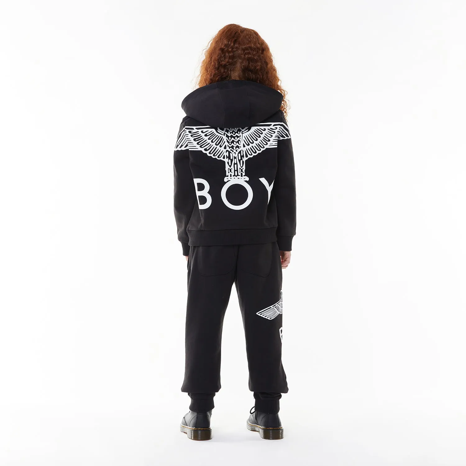 BOY EAGLE BACKPRINT KIDS HOODIE - BLACK