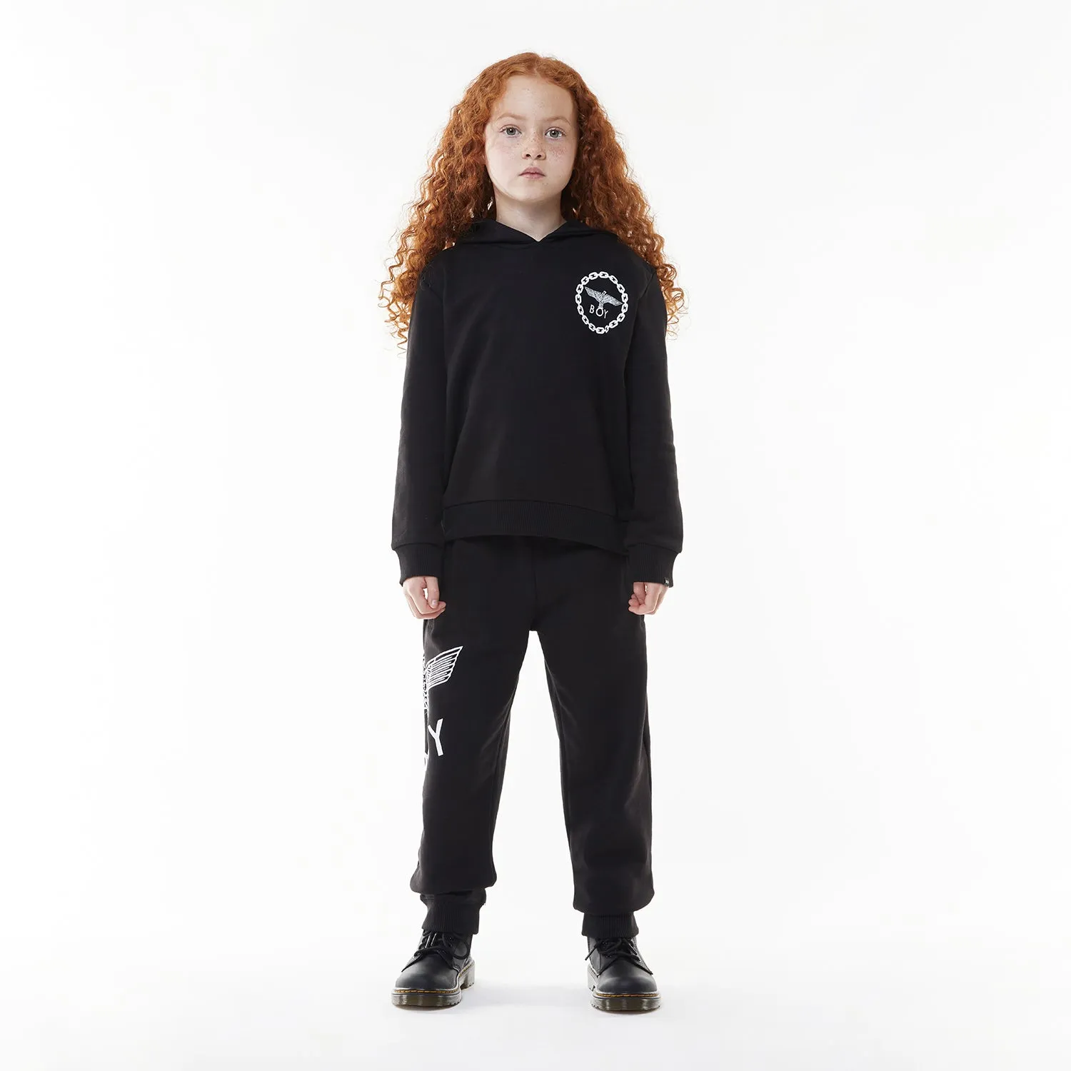 BOY EAGLE BACKPRINT KIDS HOODIE - BLACK