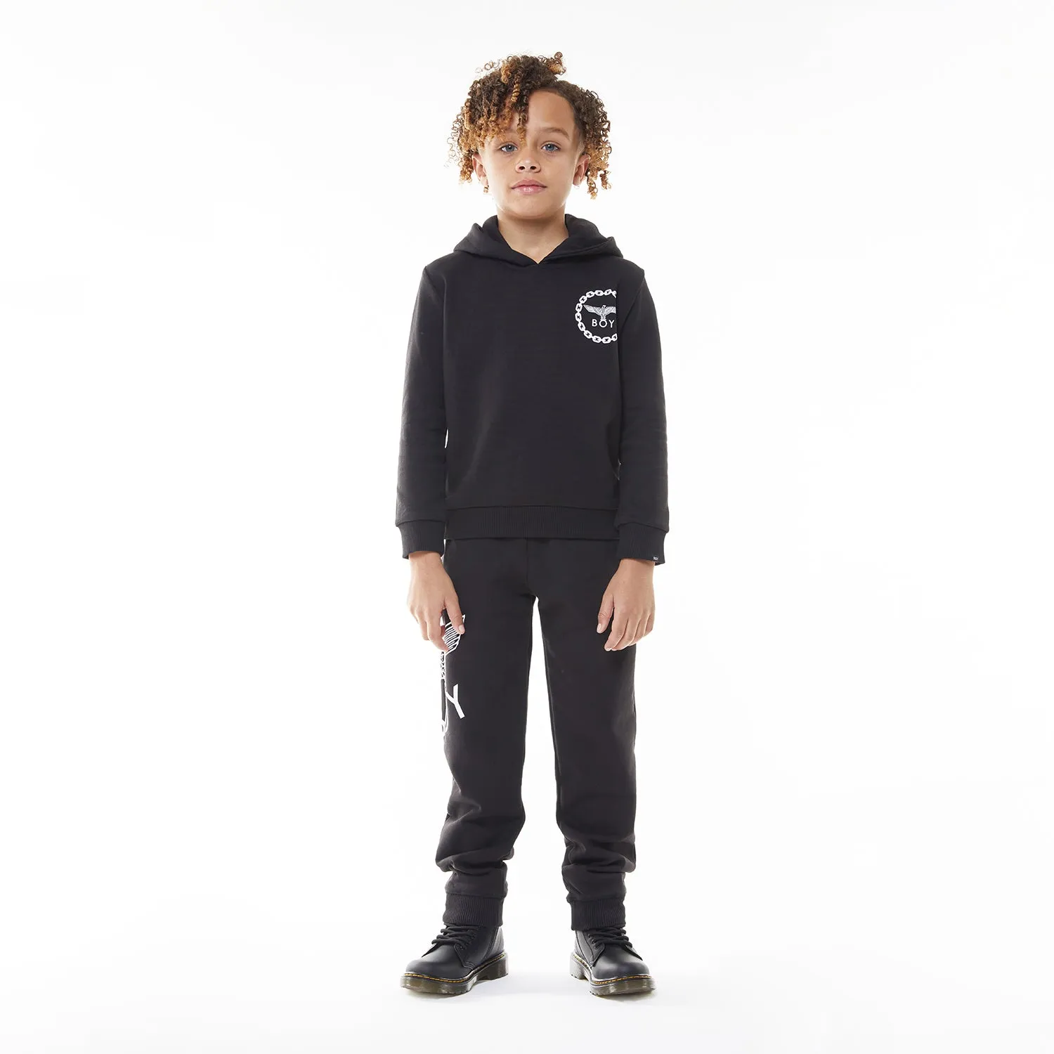 BOY EAGLE BACKPRINT KIDS HOODIE - BLACK