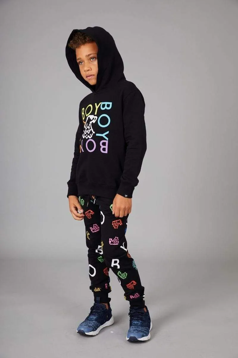 BOY QUADRUPLE KIDS HOODIE - BLACK