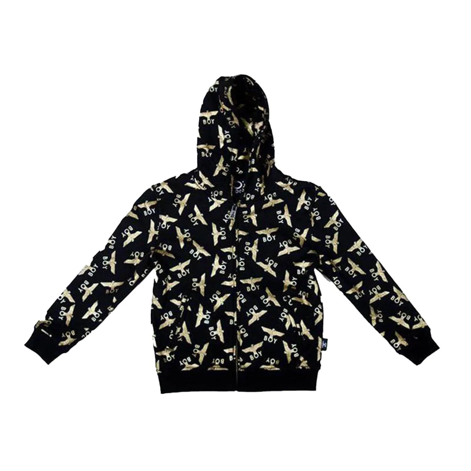 BOY REPEAT ZIP KIDS HOODIE - BLACK/GOLD