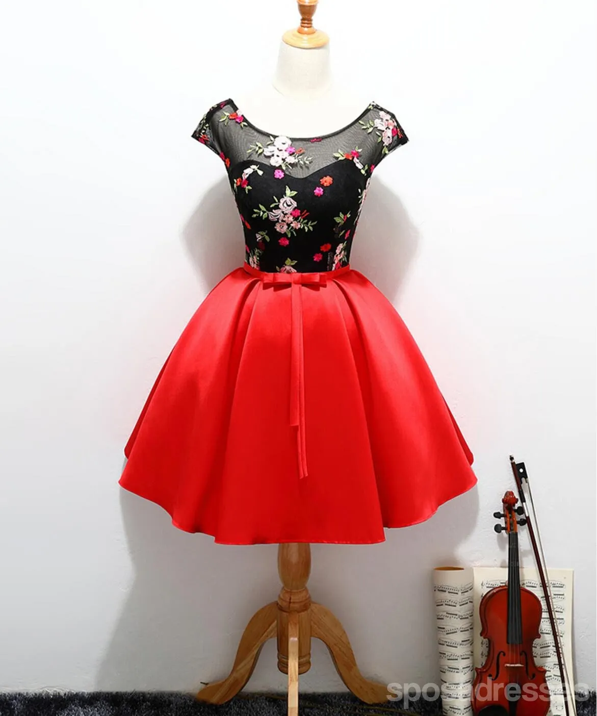 Cap Sleeve Red and Black Cute Homecoming Prom Dresses, Affordable Short Party Prom Dresses, Perfect Homecoming Dresses, CM324