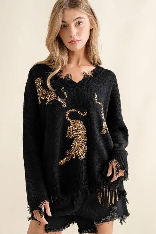 DAZED SEQUIN TIGER SWEATER [ONLINE EXCLUSIVE]