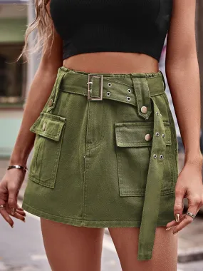 Denim-Cargo-Shorts mit hoher Taille