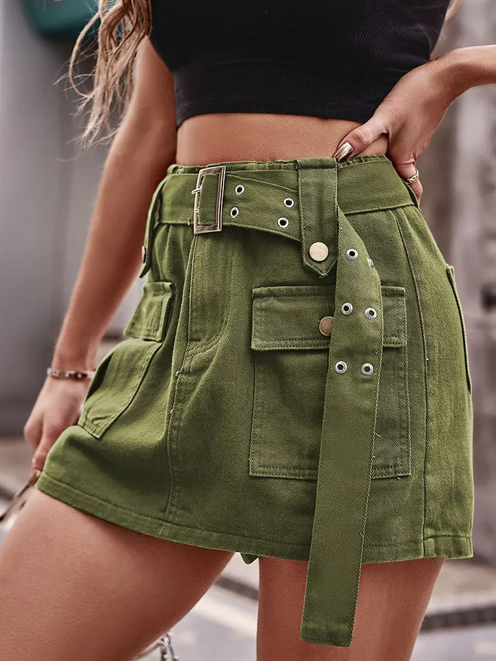 Denim-Cargo-Shorts mit hoher Taille