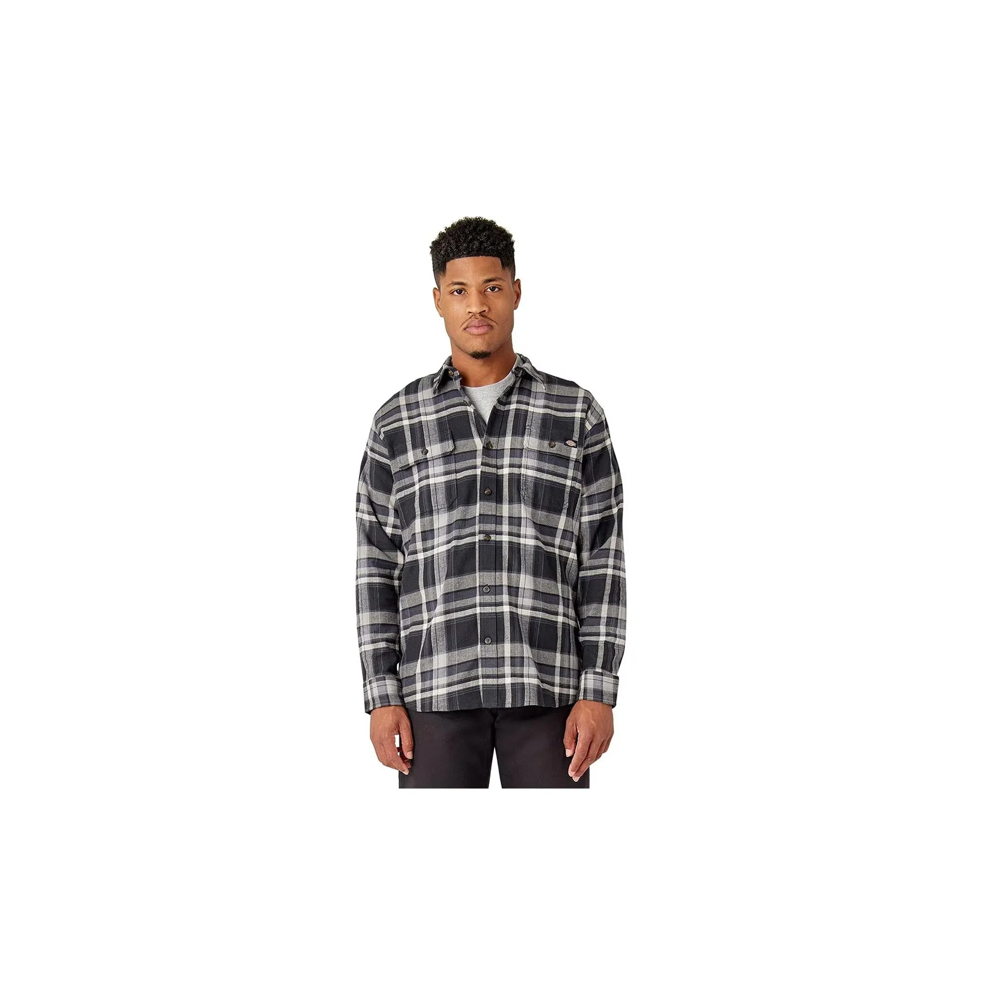 Dickies Flannel Button Down Shirt Black Grey Multi Plaid