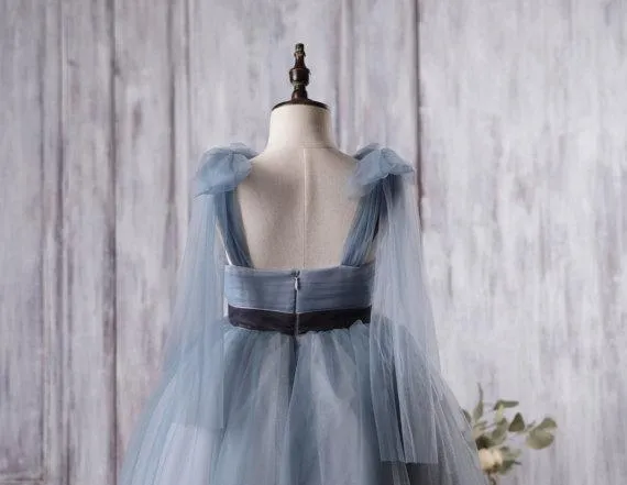 Dusty Blue Tulle Flower Girl Dresses, A-line Little Girl Dresses, Affordable Junior Bridesmaid Dresses, FG056