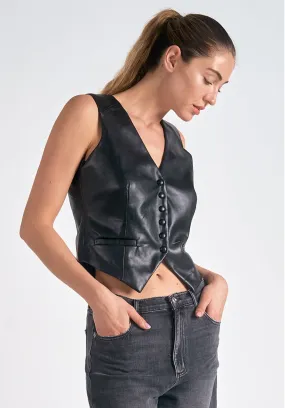 Elan Black Leather Vest