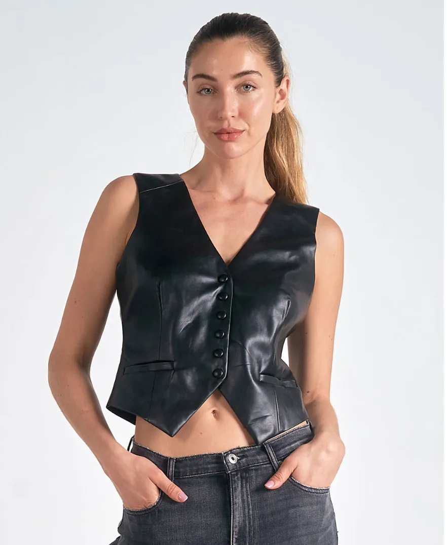 Elan Black Leather Vest