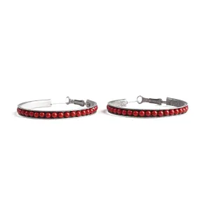 ERZ210405-03 Silver Plating with Red Beads Hoop Earring