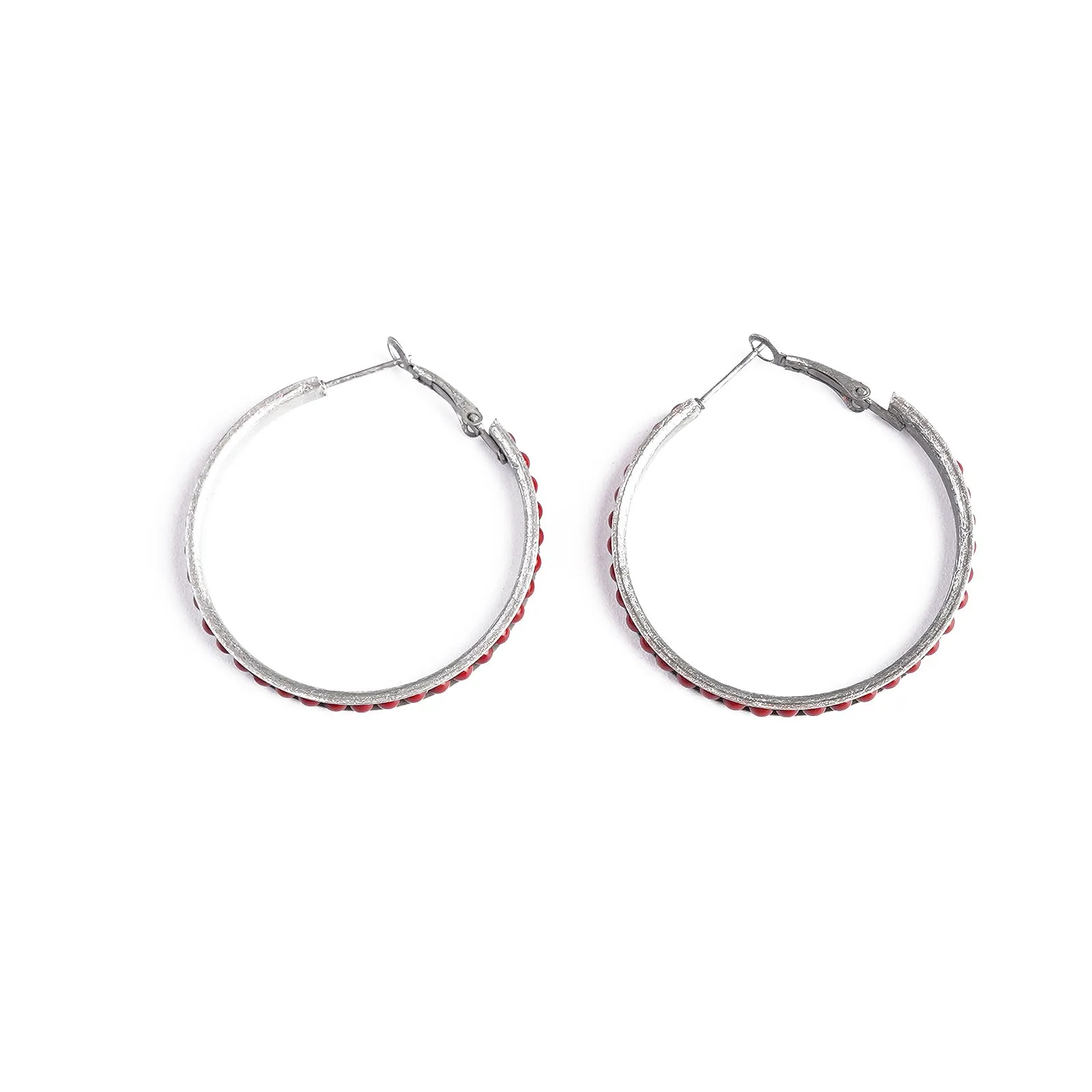 ERZ210405-03 Silver Plating with Red Beads Hoop Earring