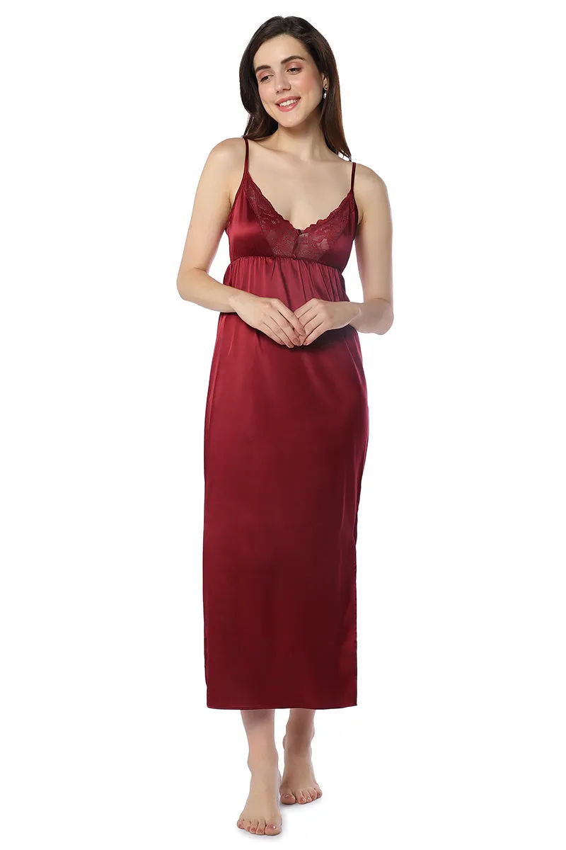 Eternal Bliss Full-length Satin Chemise - Rio Red