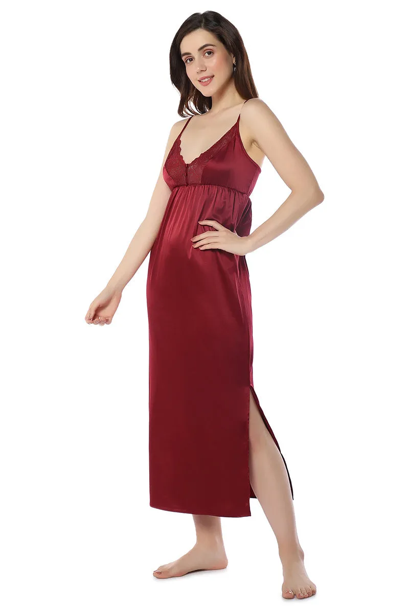 Eternal Bliss Full-length Satin Chemise - Rio Red