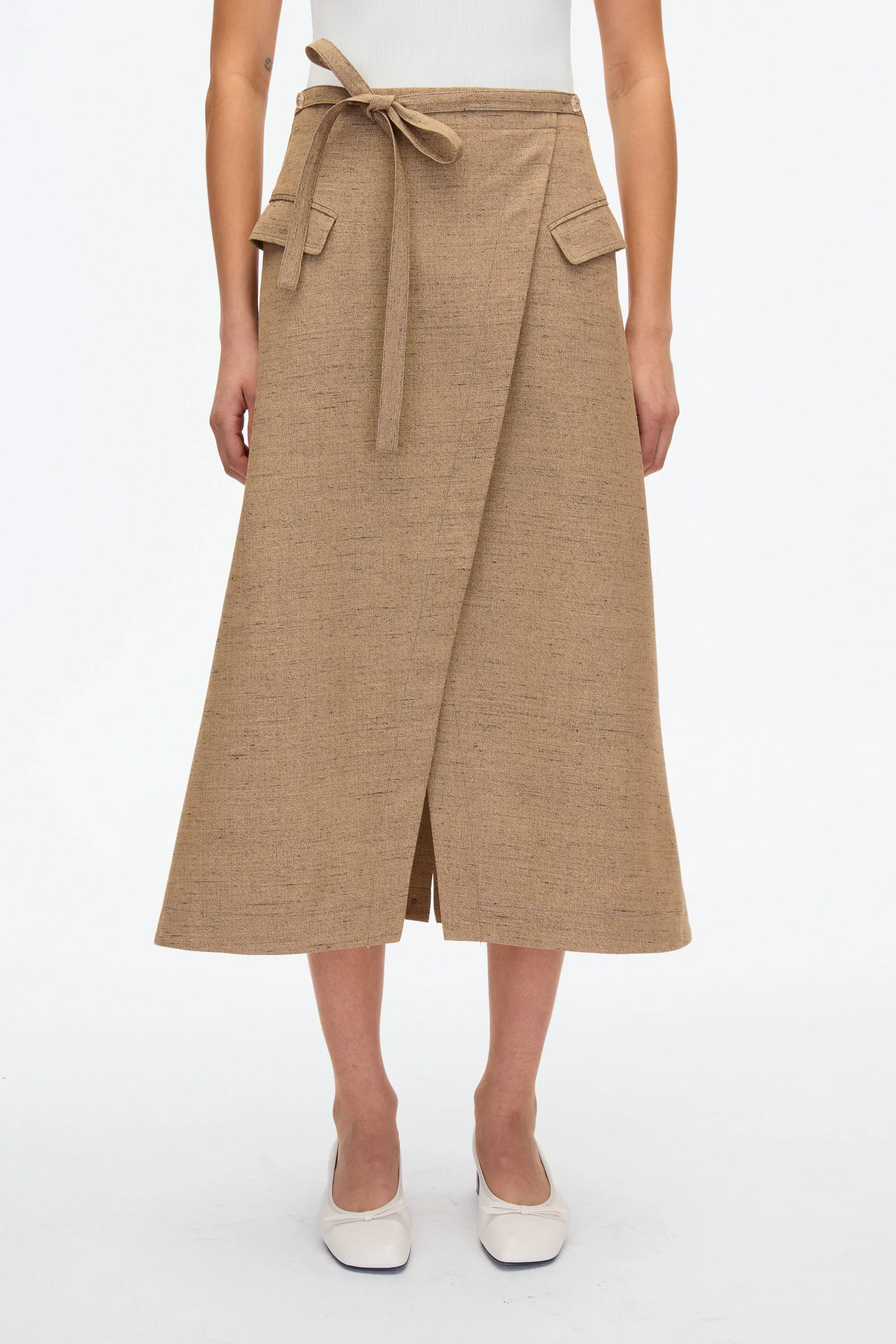 Faux Wrap Skirt with Tie Waist