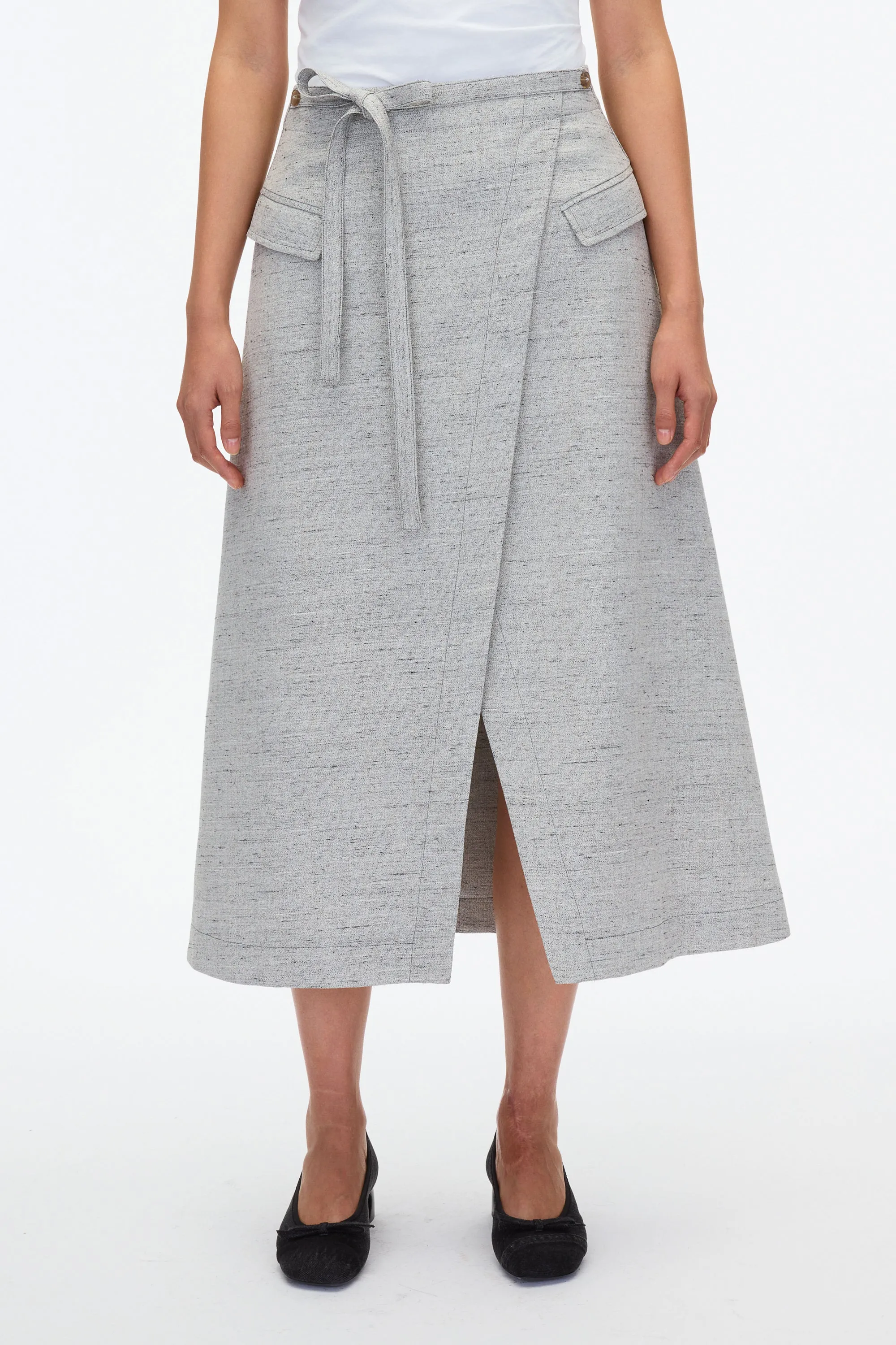 Faux Wrap Skirt with Tie Waist