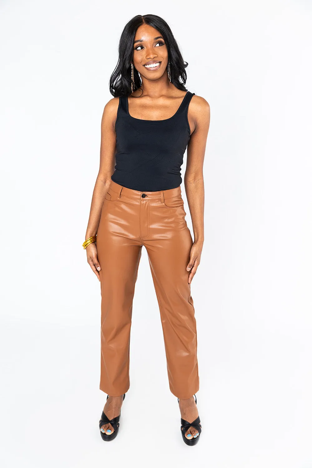 Gomez Vegan Leather Pants - Camel