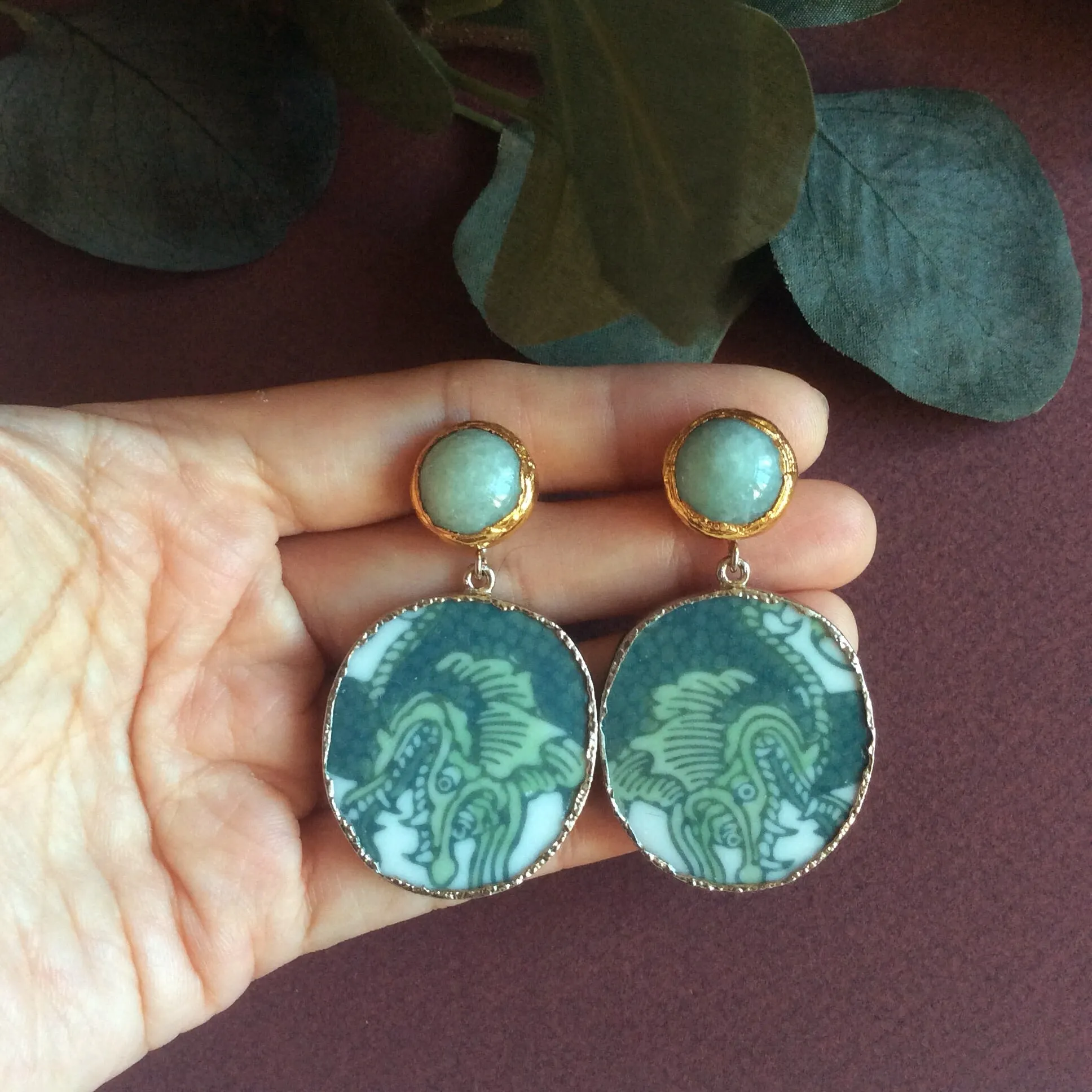 Green dragons porcelain with jade studs