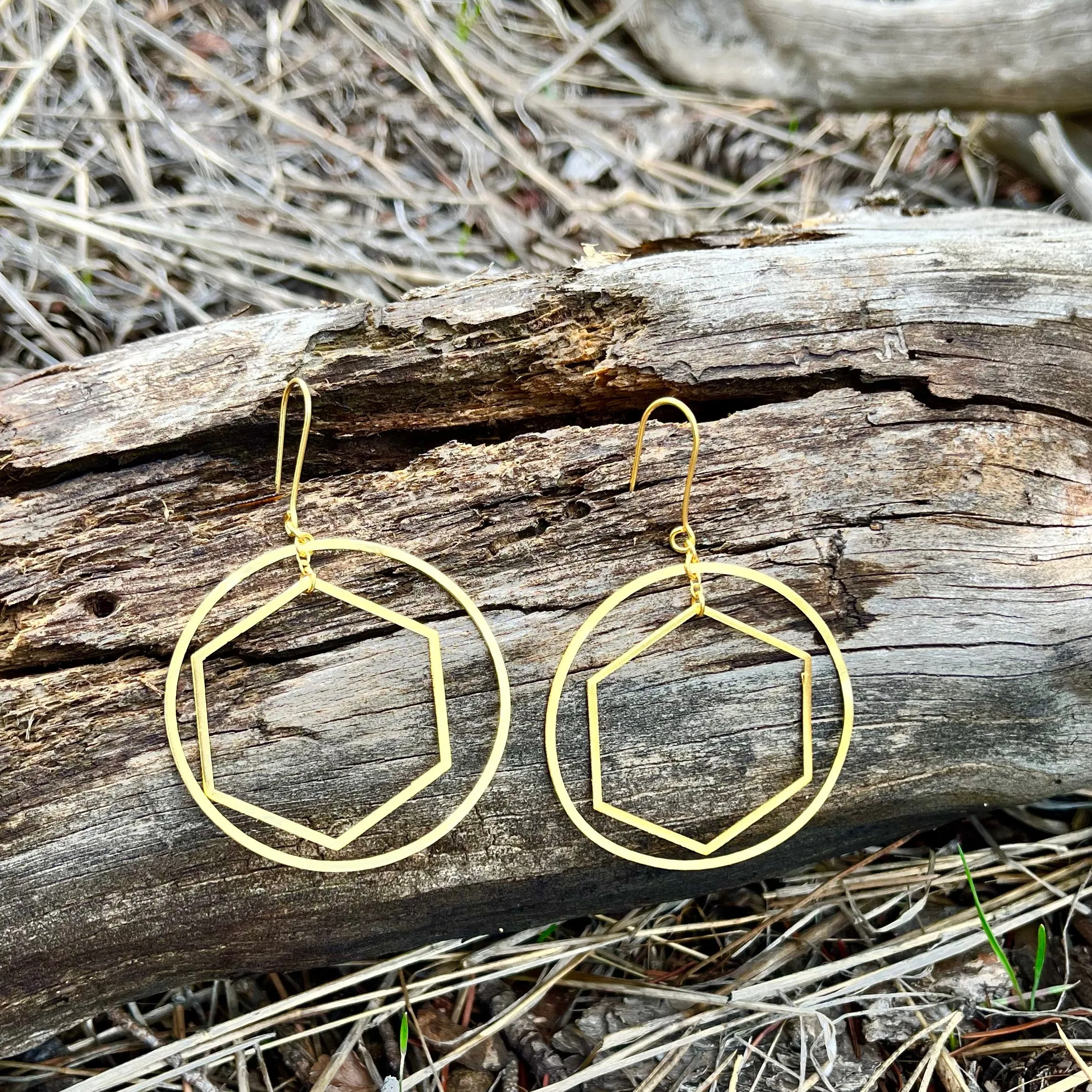 Gypsy Hexagon Gold Hoops