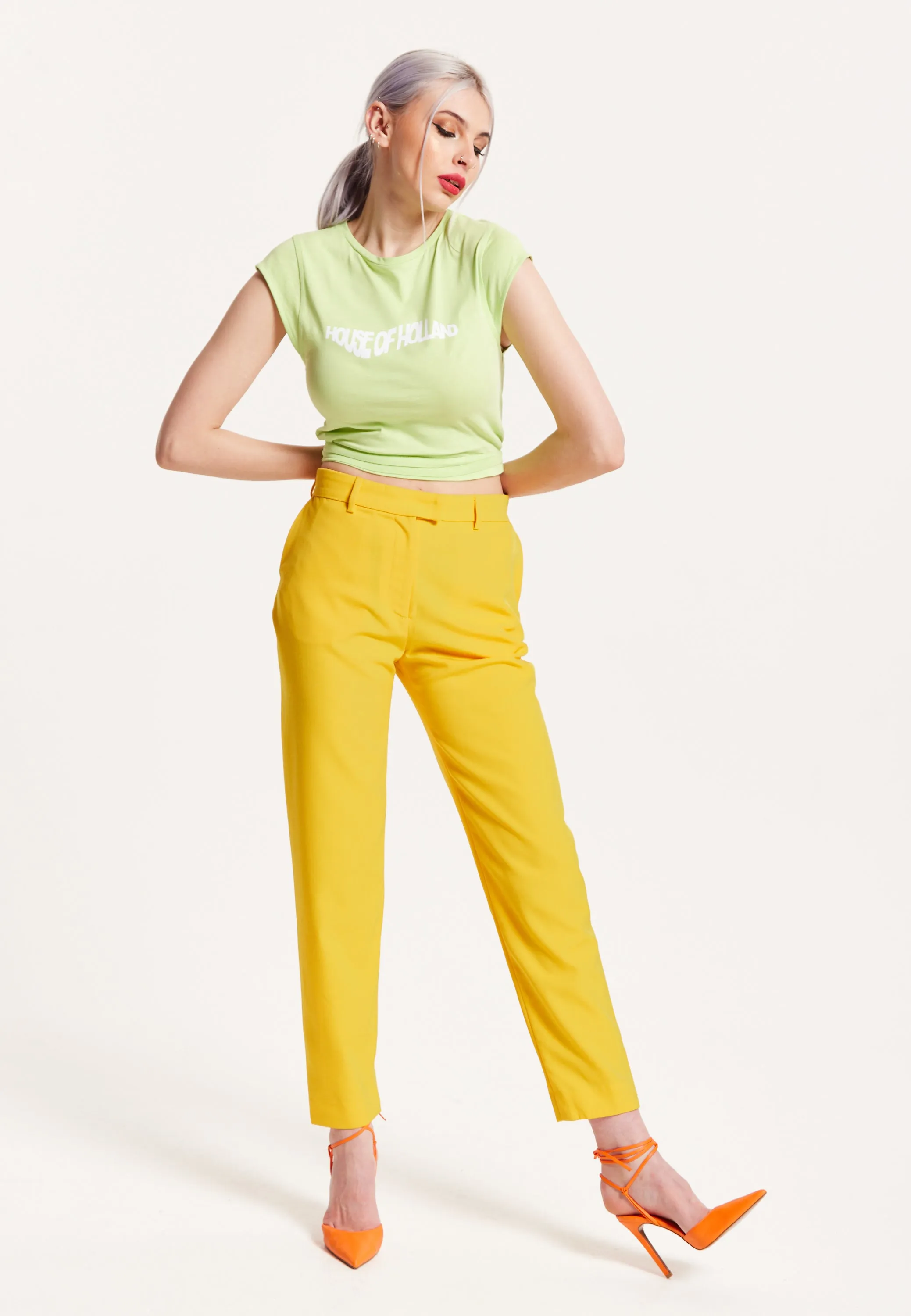 House of Holland Logo Tie Detail Crop Top In Wasabi Green