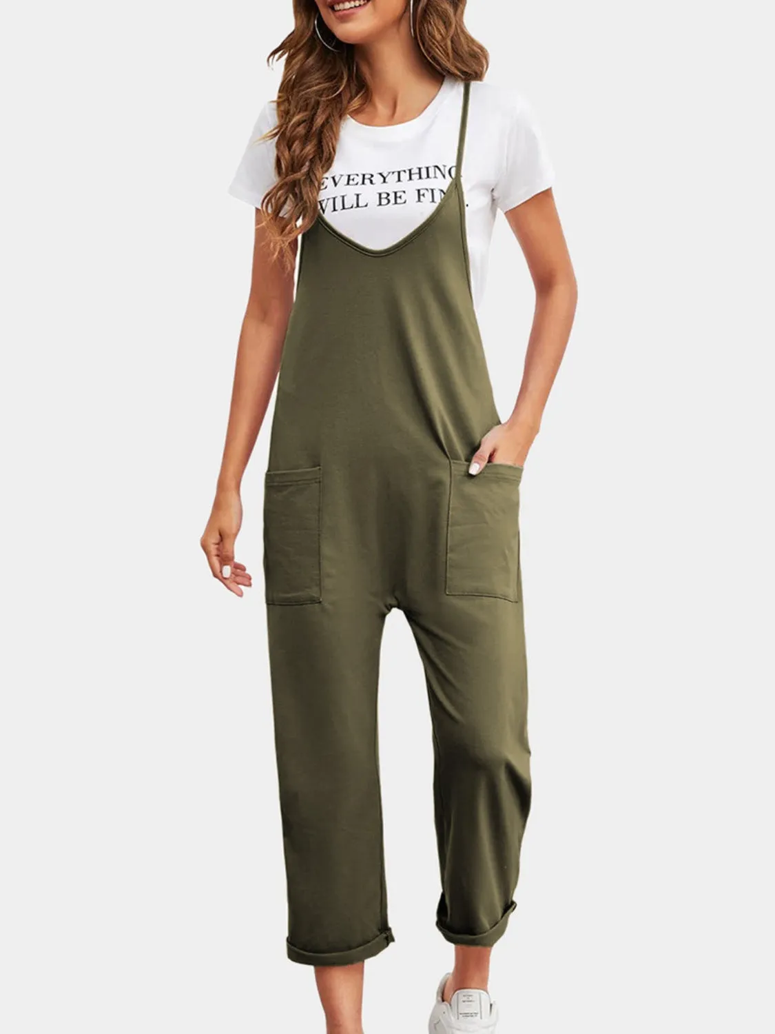 Jumpsuit mit Spaghettiträgern und geradem Bein und Taschen in Übergröße