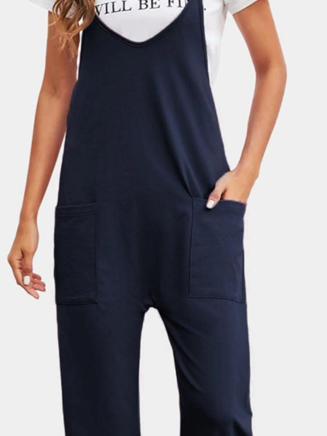 Jumpsuit mit Spaghettiträgern und geradem Bein und Taschen in Übergröße