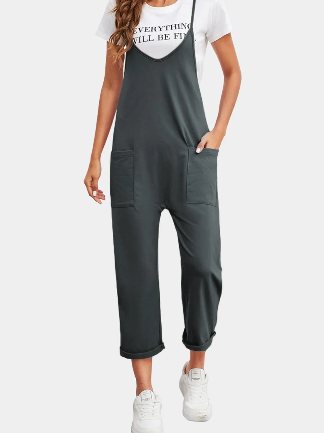 Jumpsuit mit Spaghettiträgern und geradem Bein und Taschen in Übergröße