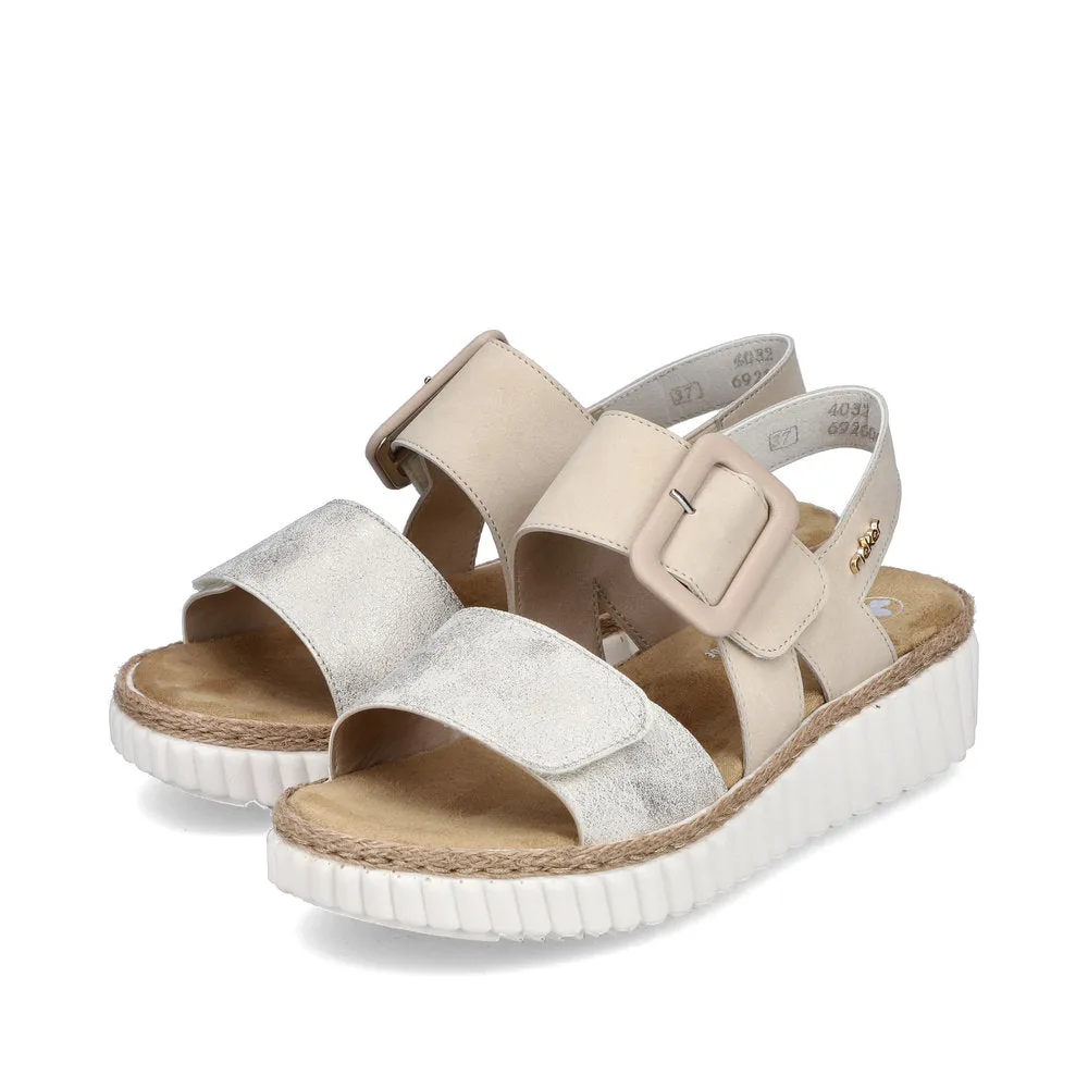 Ladies Rieker Sandals Beige/Gold Chunky Platform 69260-60 sale