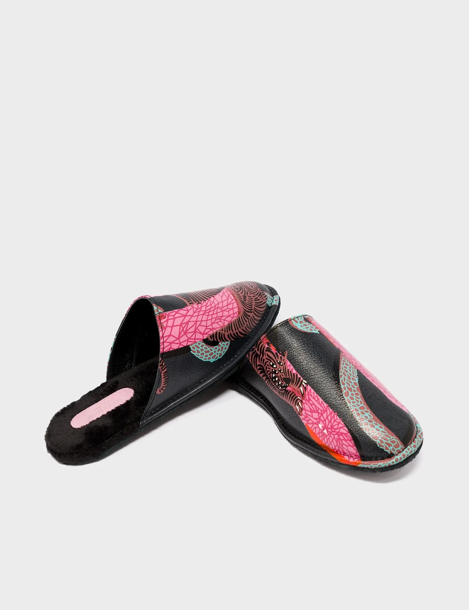 Marcelo Black Leather Slippers - Tangle Rumble Print