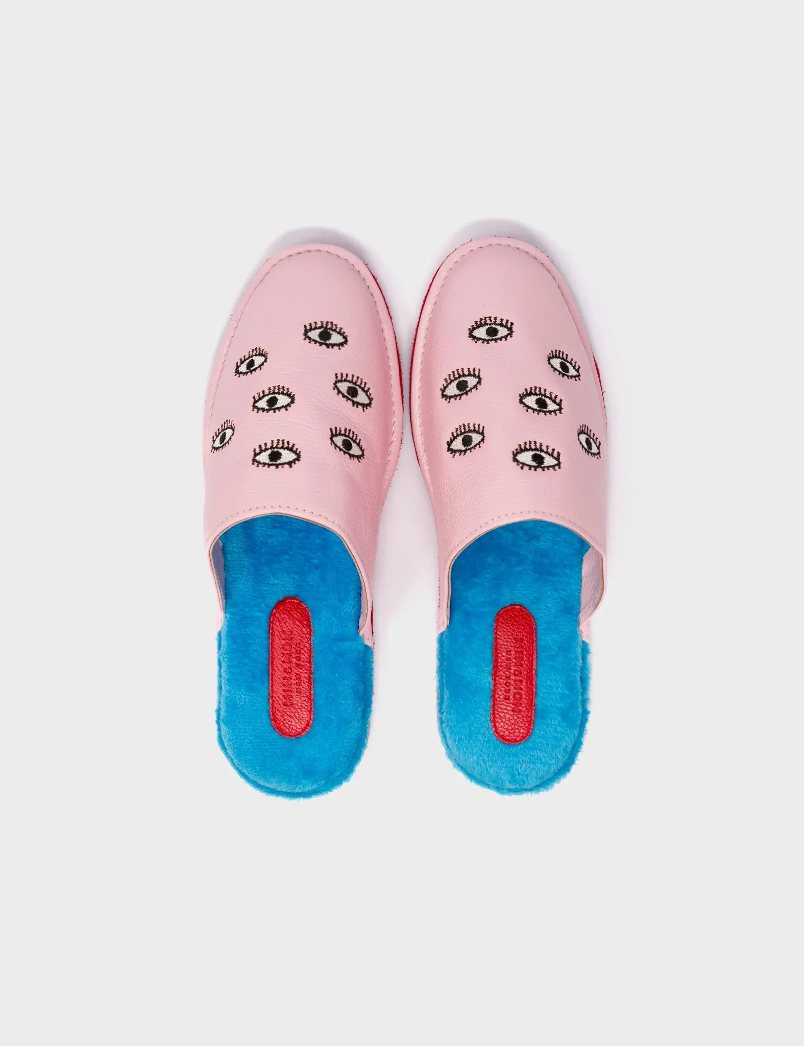 Marcelo Parfait Pink Leather Slippers - Eyes Embroidery