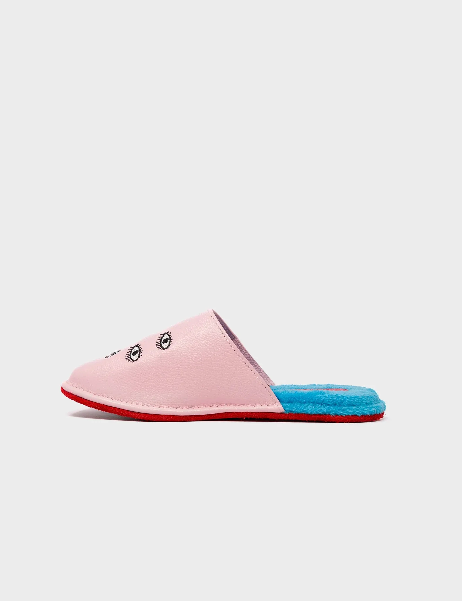 Marcelo Parfait Pink Leather Slippers - Eyes Embroidery